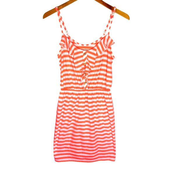 LILLY PULITZER Women’s Callista Neon Orange Striped Ruffle Front Dress - Picture 3 of 5